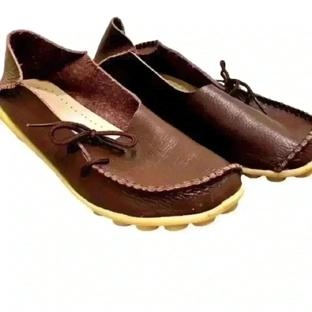 LOAFER BROWN PEBBLED  LEATHER BABOUCHE ROUND TOE MULE SHOES SIZE 7.5 - 8